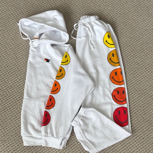 Aviator Nation Other - Aviator Nation White Jogger set with Colorful Smiley Faces